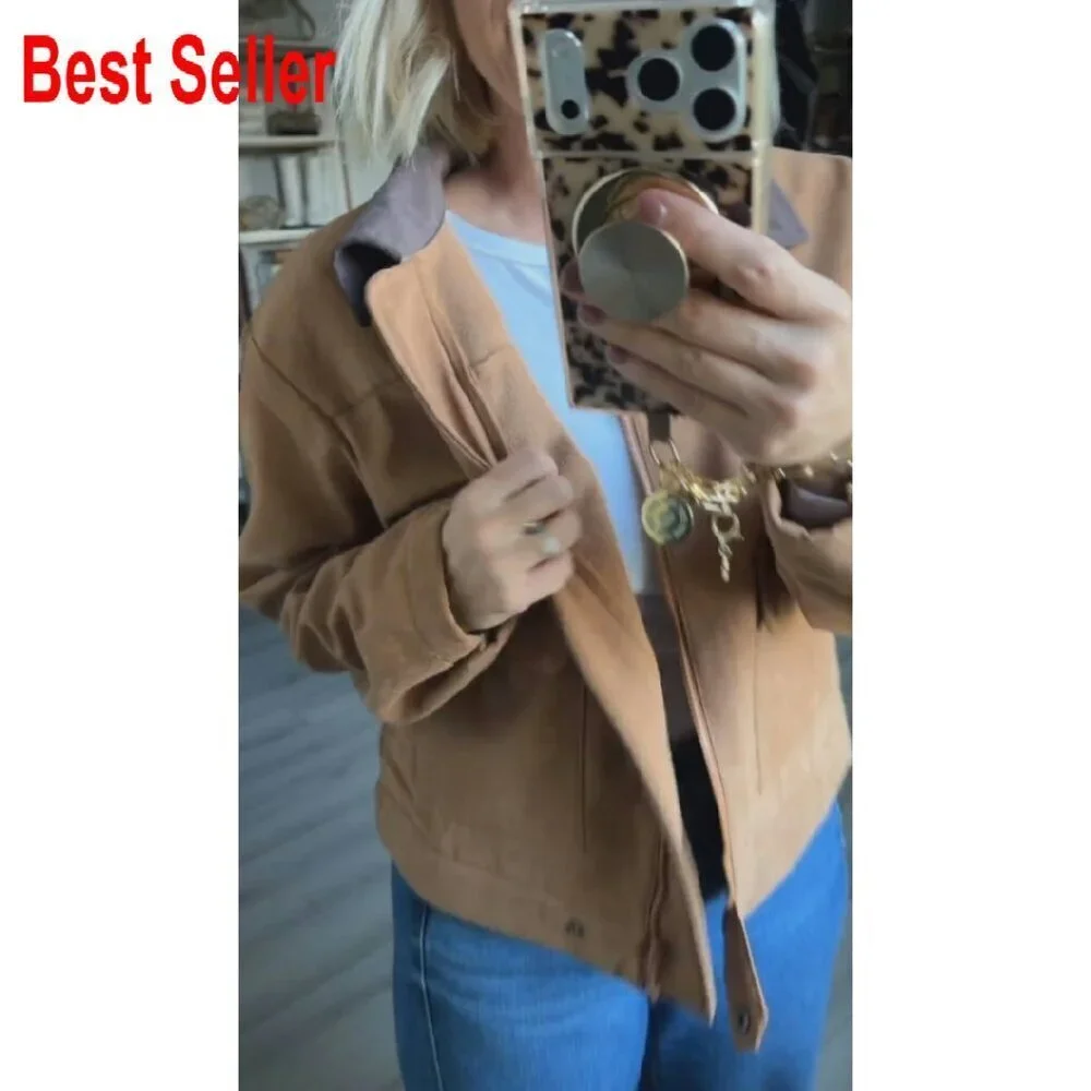 Faux Suede Cropped Jacket Oversized Chic Minimal Y2K Winter Outerwear